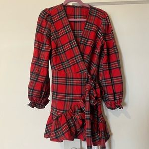 Red Plaid Wrap Dress